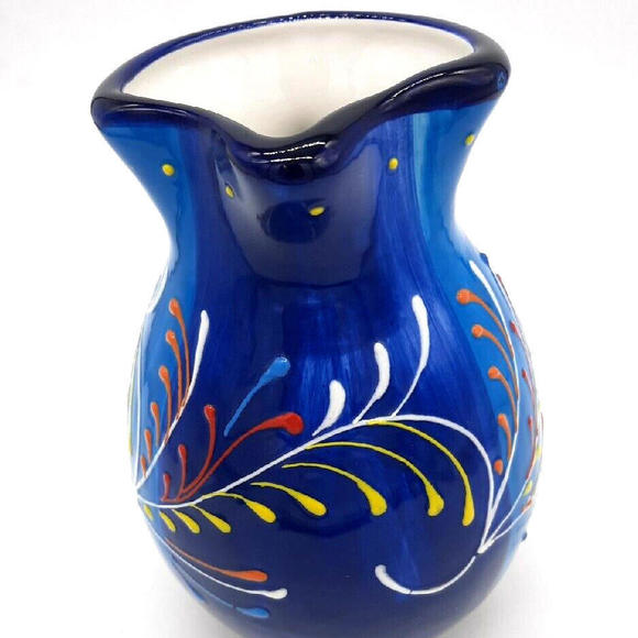 Anoru S. L. Ceramics Hand Painted  8" Colorful Blue Pitcher Vase Made In Spain - Picture 4 of 6